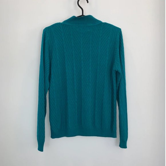 TURQUOISE TURTLE NECK VINTAGE SWEATER - ALFRED DUNNER (S) - Picture 2 of 2